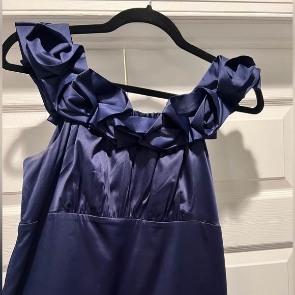 The Limited dark blue satin cocktail dress with ruffle neckline - Picture 2 of 3